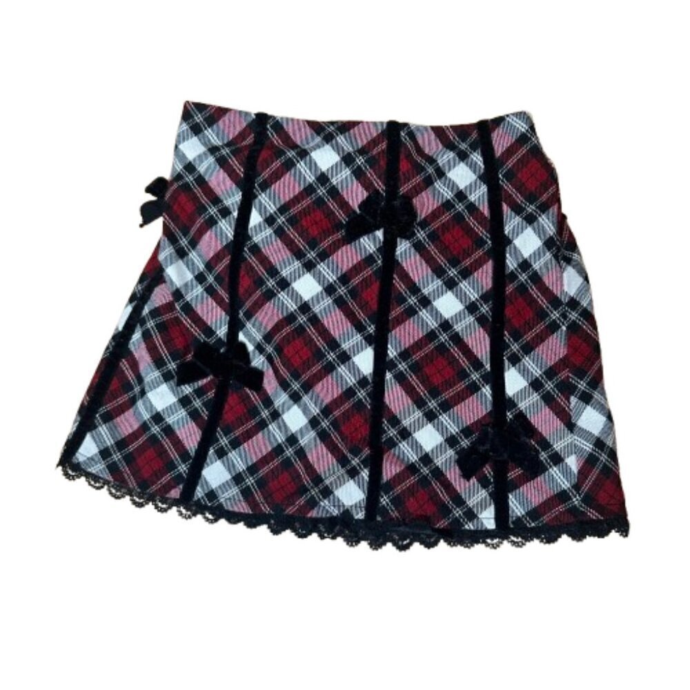 CHILDREN'S PLACE Red Plaid & Velvet Trim Skirt Size 24 Months 2T w diaper cover